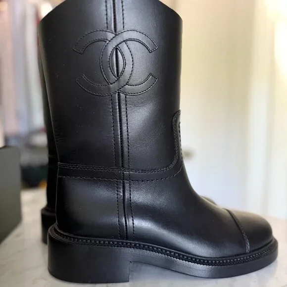 Chanel Black Short Boots | 2024 Interlocking CC Logo Moto Boots | Size 37.5 - Picture 2 of 4